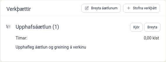 Verkþáttur í listanum sem sýnir upplýsingar