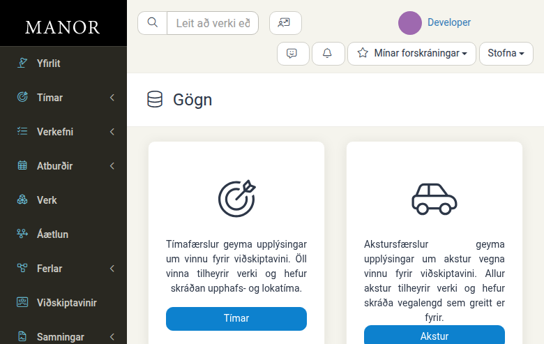 Færslulisti sem sýnir öll reikningsfæranleg atriði í sameinaðu töflusniði