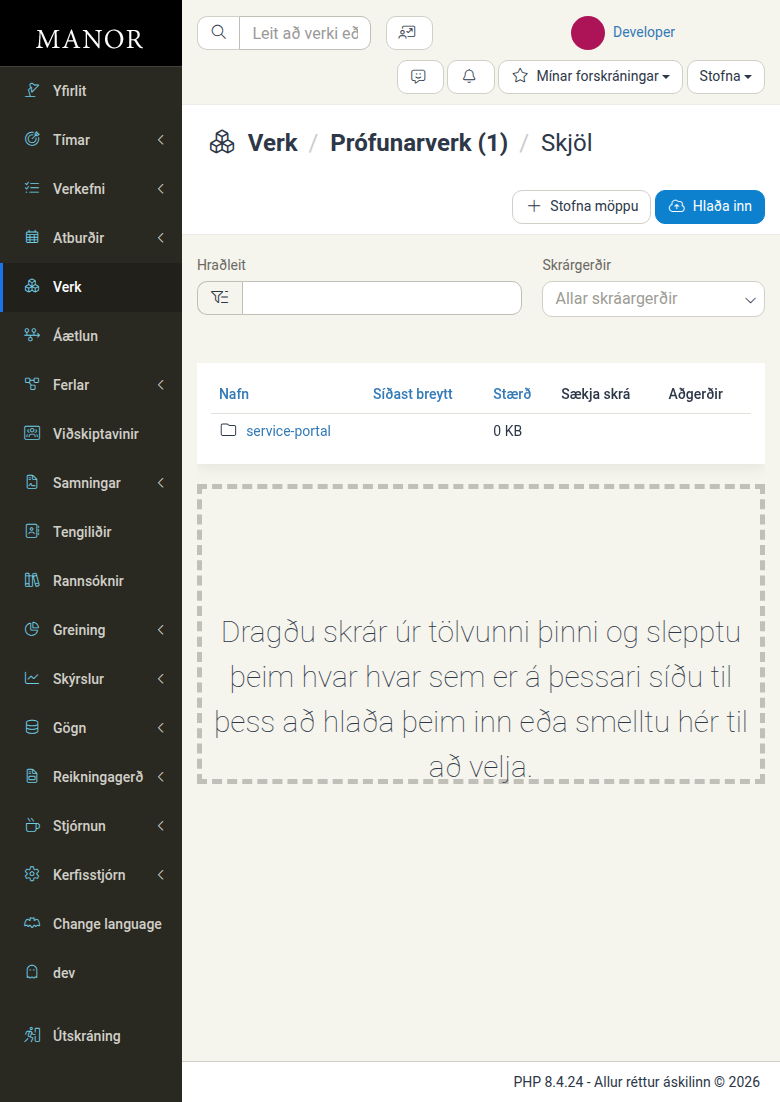 Skráarvafri sem sýnir tóma möppu með upphalsssvæði