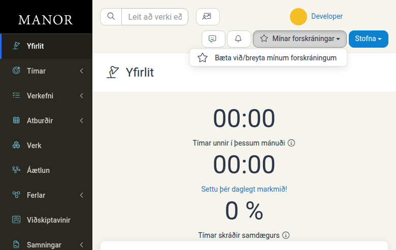 Fellivalmynd Mínar forskráningar í efstu yfirlitsstikunni
