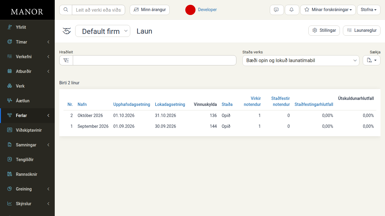 Yfirlit yfir laun