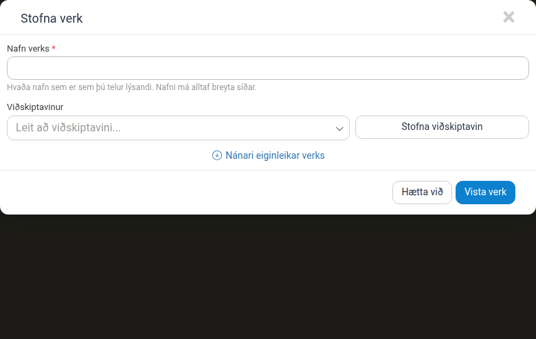 Stofna verk eyðublað